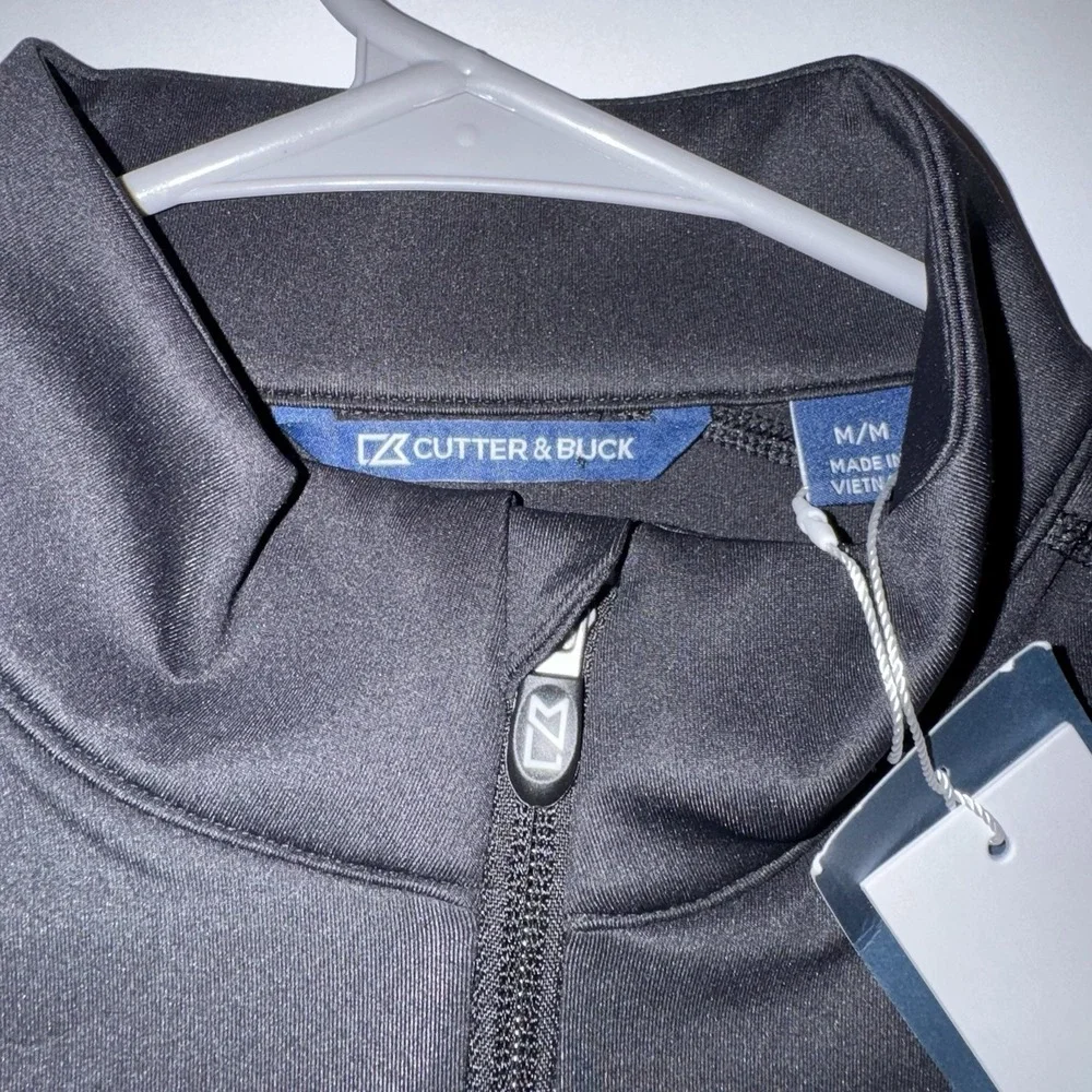 Men's Medium Cutter & Buck‎ Golf Jacket Black 1/2 Zip Long Sleeve Polyester NWT